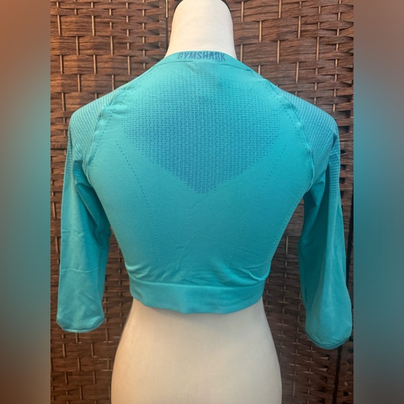 Gymshark Workout Seamless Crop Top Quarter Sleeve Teal Active Exercise Large - Picture 3 of 12